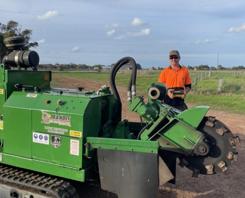 Stump grinding machinery removing a tree stump